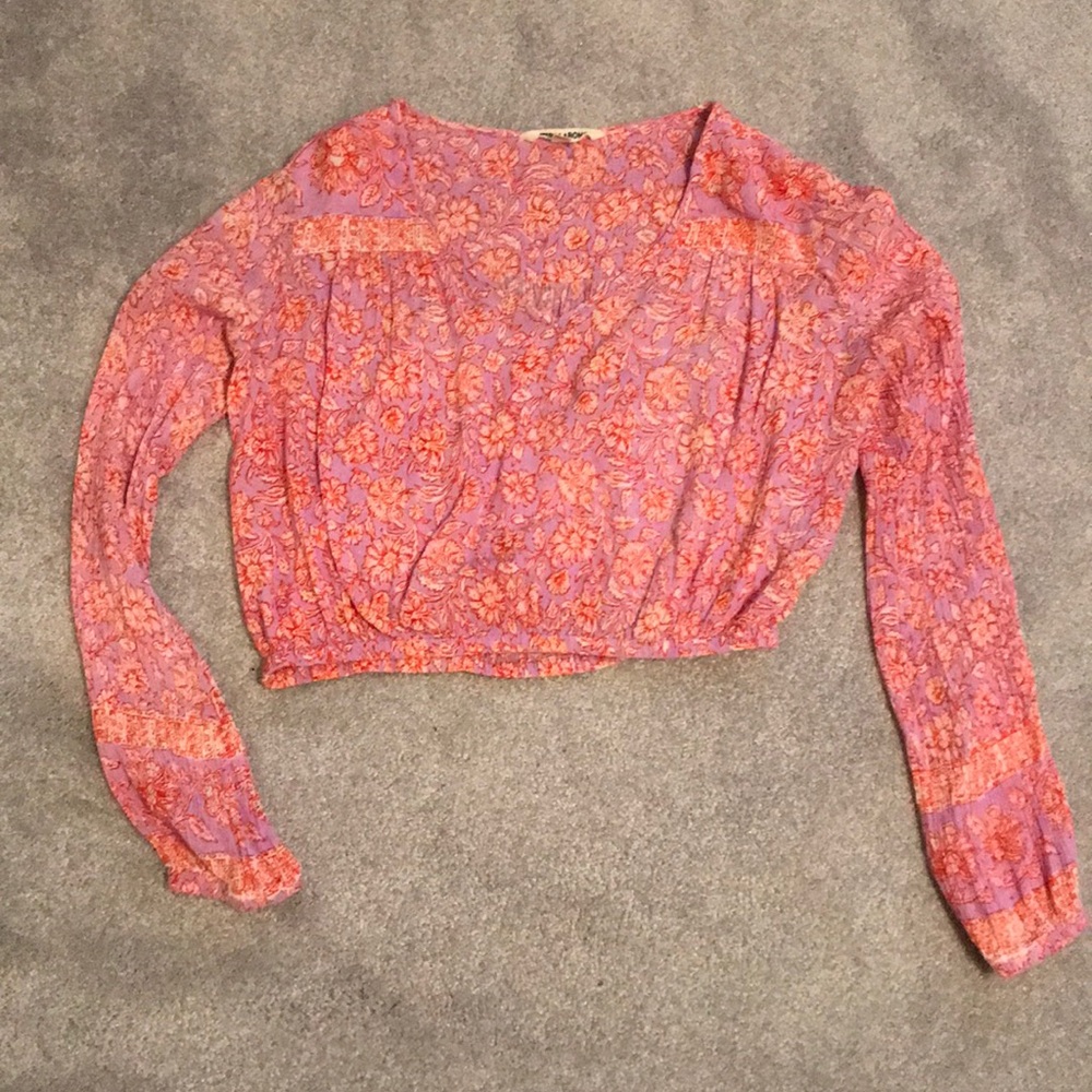 Long sleeve crop top in pink/purple